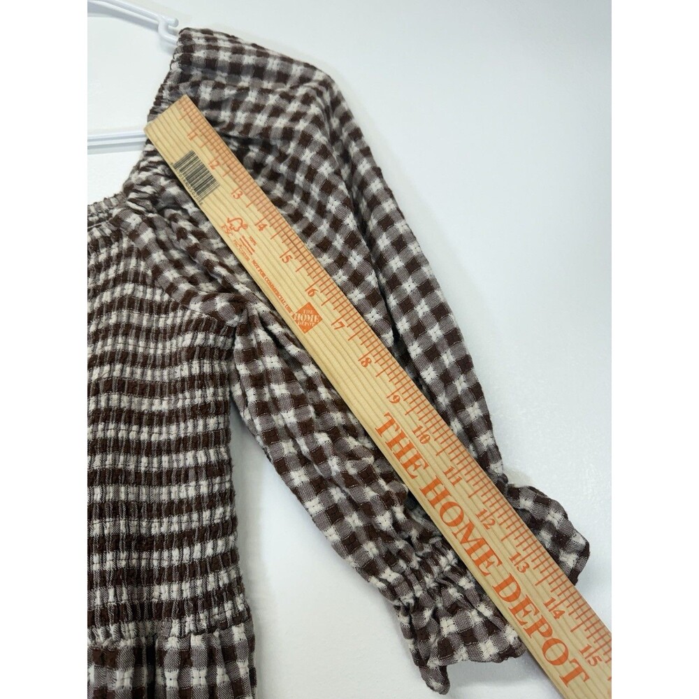 Madewell Lucie Smocked Gingham Midi Dress Brown White Puff Sleeve Cotton Sz XXS - Picture 14 of 16